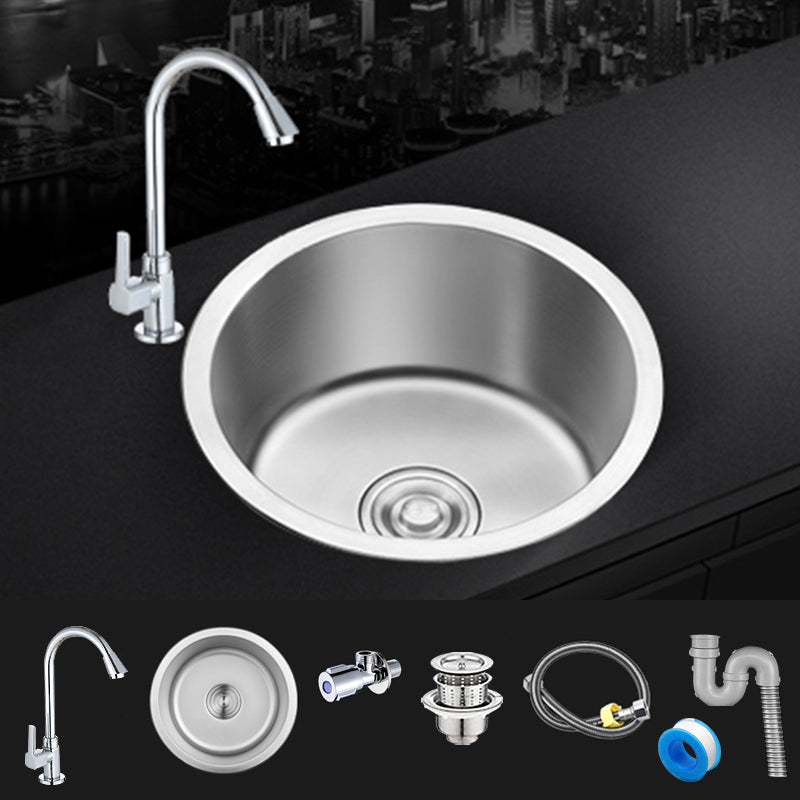 Contemporary Single Bowl Kitchen Sink Round Stainless Steel Sink with Drain Strainer Kit