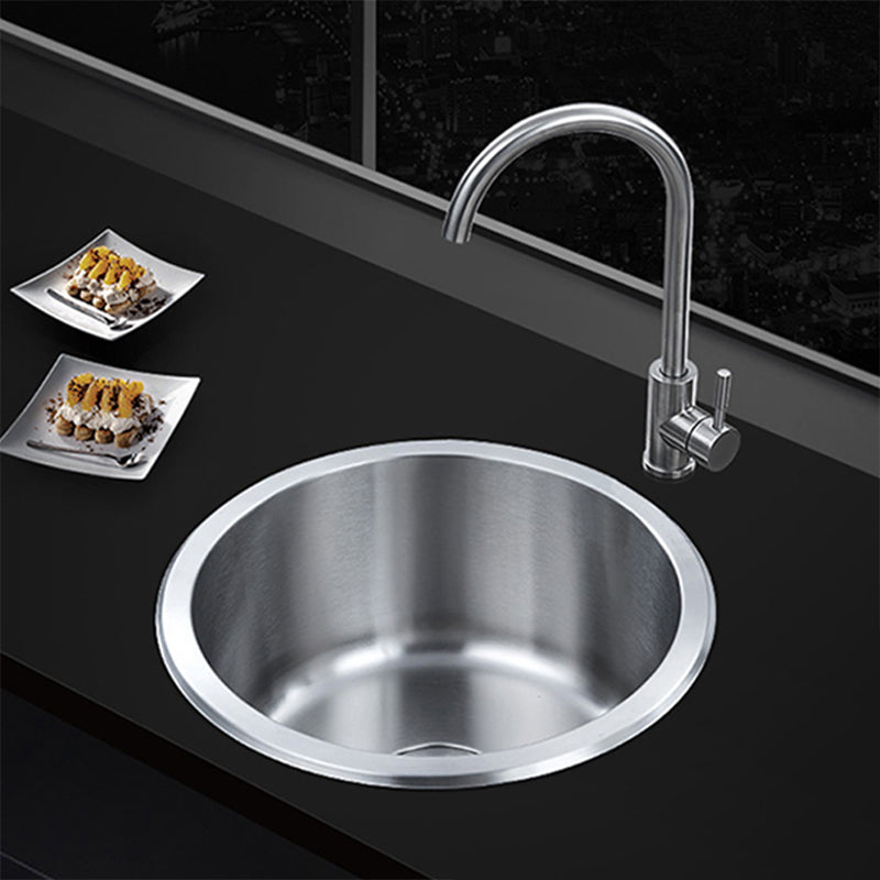 Contemporary Single Bowl Kitchen Sink Round Stainless Steel Sink with Drain Strainer Kit