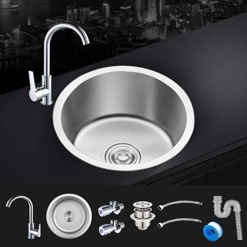 Contemporary Single Bowl Kitchen Sink Round Stainless Steel Sink with Drain Strainer Kit