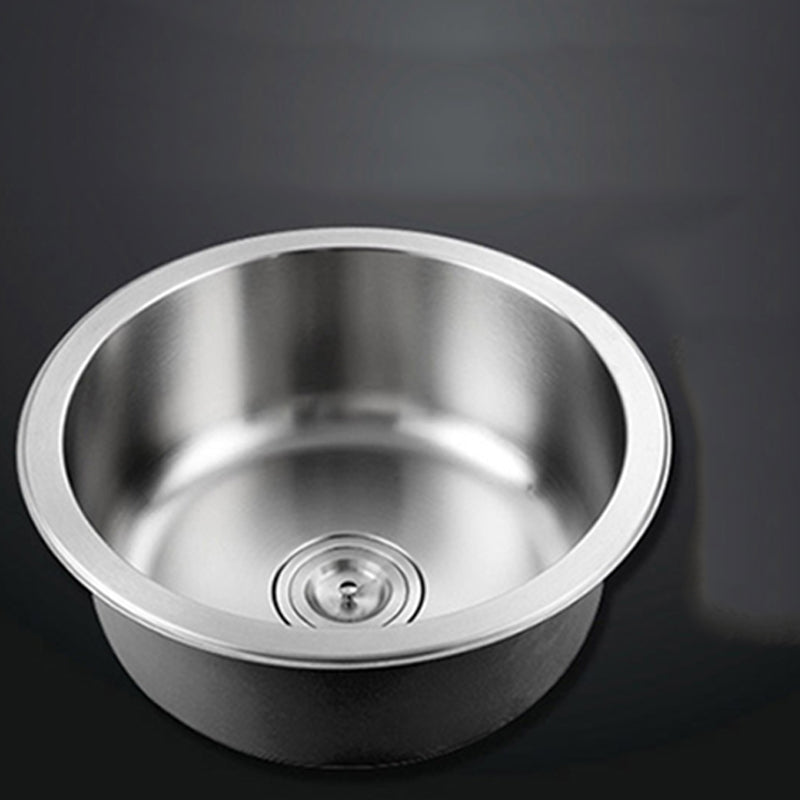 Contemporary Single Bowl Kitchen Sink Round Stainless Steel Sink with Drain Strainer Kit