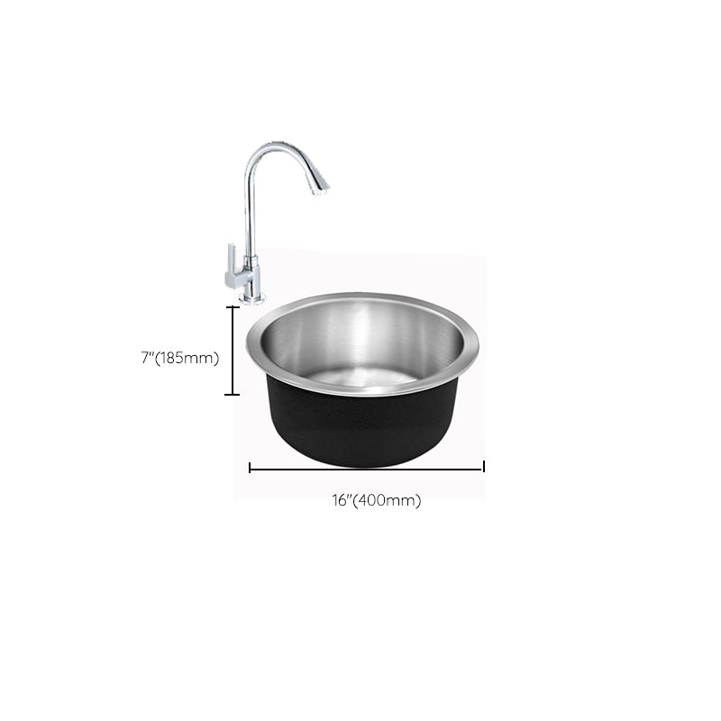 Contemporary Single Bowl Kitchen Sink Round Stainless Steel Sink with Drain Strainer Kit