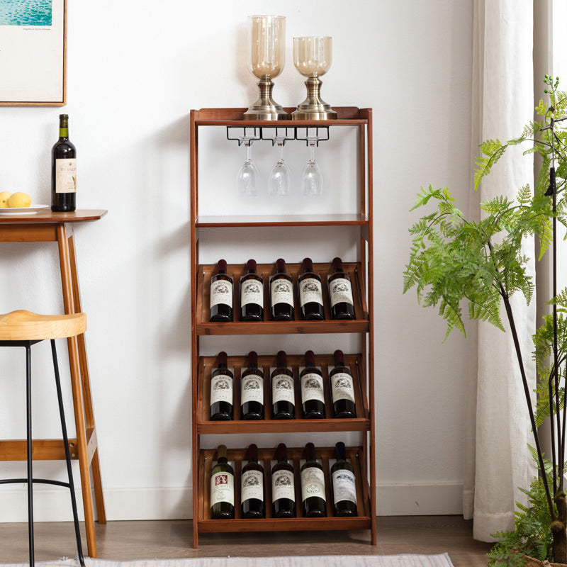 Modern Floor Wine Bottle Rack Brown Wood Wine Bottle Rack with Wine Storage