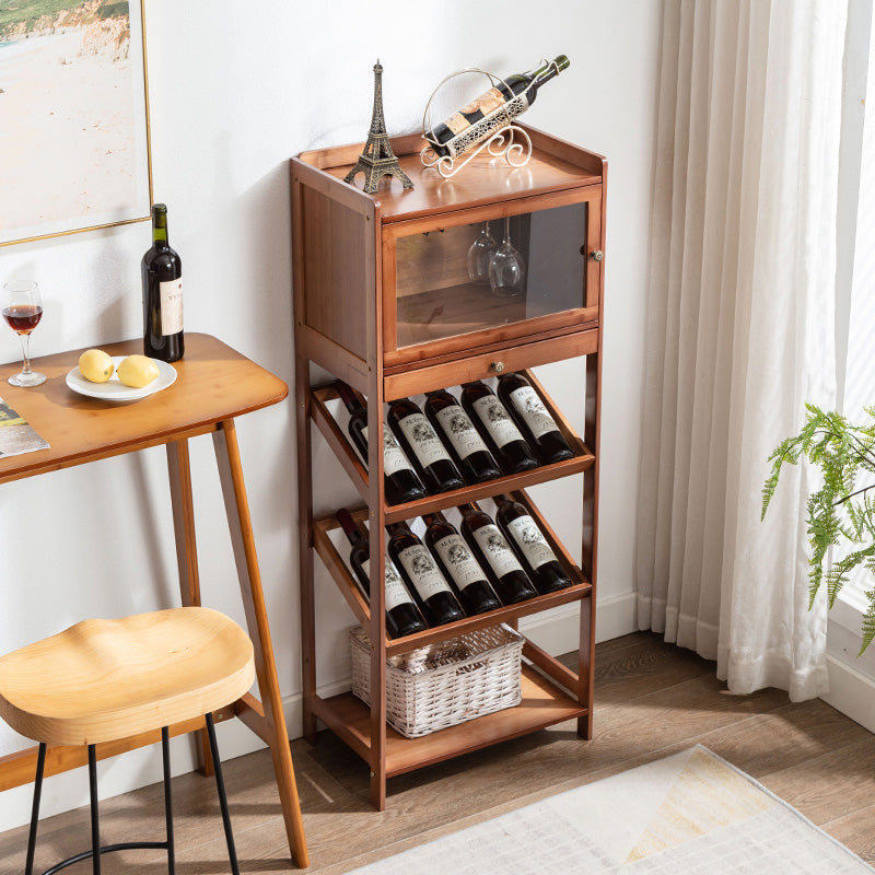 Modern Floor Wine Bottle Rack Brown Wood Wine Bottle Rack with Wine Storage