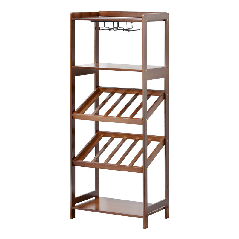 Modern Floor Wine Bottle Rack Brown Wood Wine Bottle Rack with Wine Storage