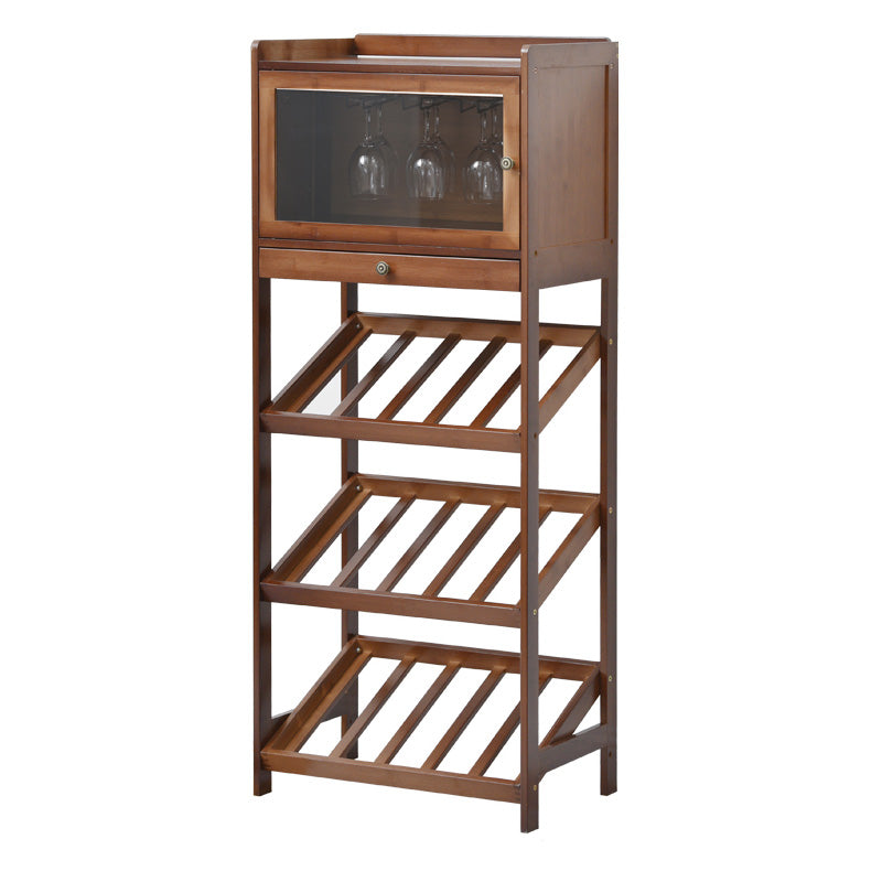 Modern Floor Wine Bottle Rack Brown Wood Wine Bottle Rack with Wine Storage