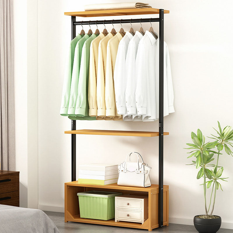 Modern Coat Rack Solid Wood Free Standing Clothes Hanger with Storage Shelve