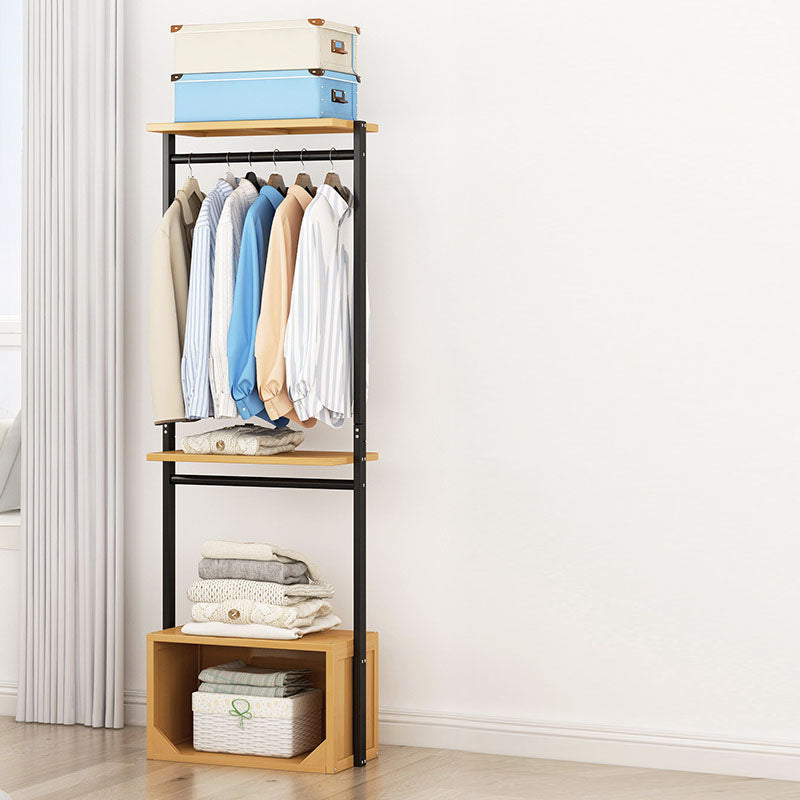 Modern Coat Rack Solid Wood Free Standing Clothes Hanger with Storage Shelve