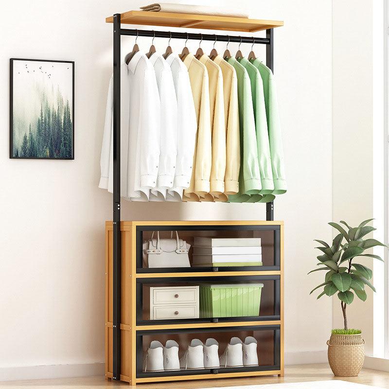 Modern Coat Rack Solid Wood Free Standing Clothes Hanger with Storage Shelve