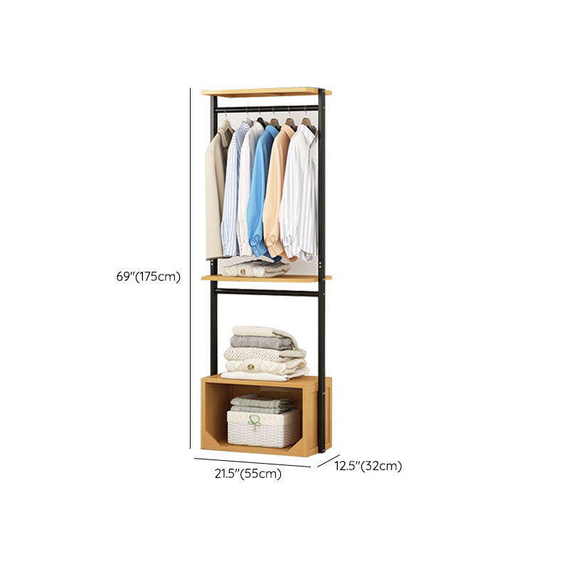 Modern Coat Rack Solid Wood Free Standing Clothes Hanger with Storage Shelve