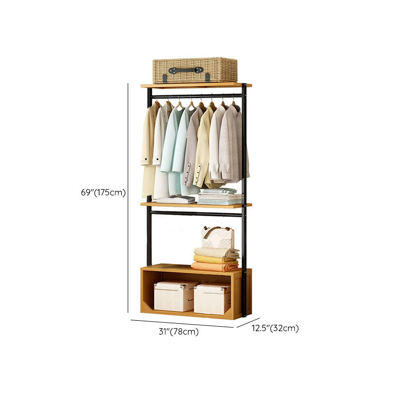 Modern Coat Rack Solid Wood Free Standing Clothes Hanger with Storage Shelve