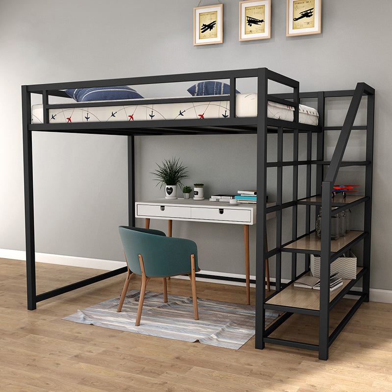 High Loft Bed with Stairway Modern Metallic Beds in Black & White