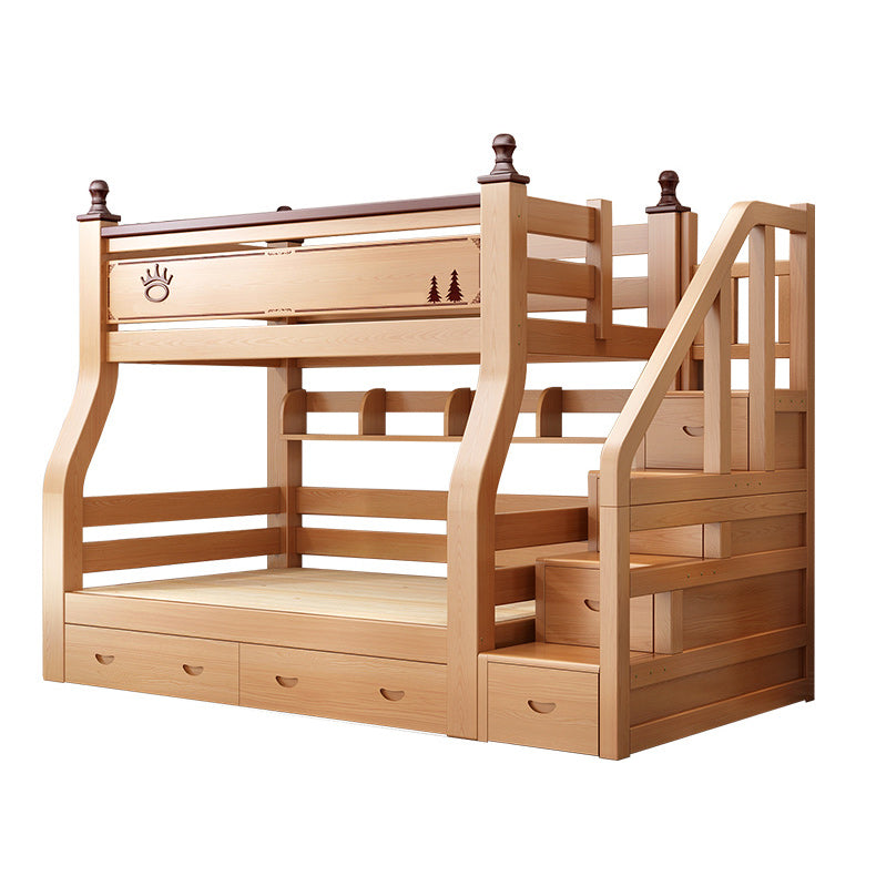 Solid Wood Natural Bunk Bed Scandinavian Kids Bed with Mattress