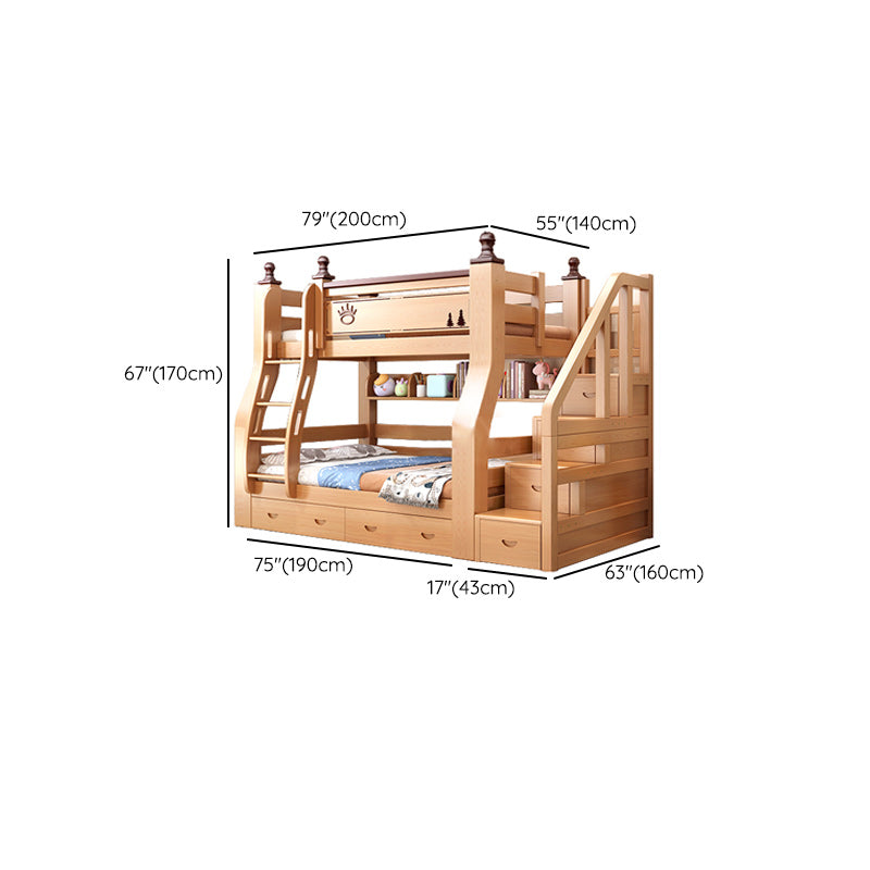 Solid Wood Natural Bunk Bed Scandinavian Kids Bed with Mattress