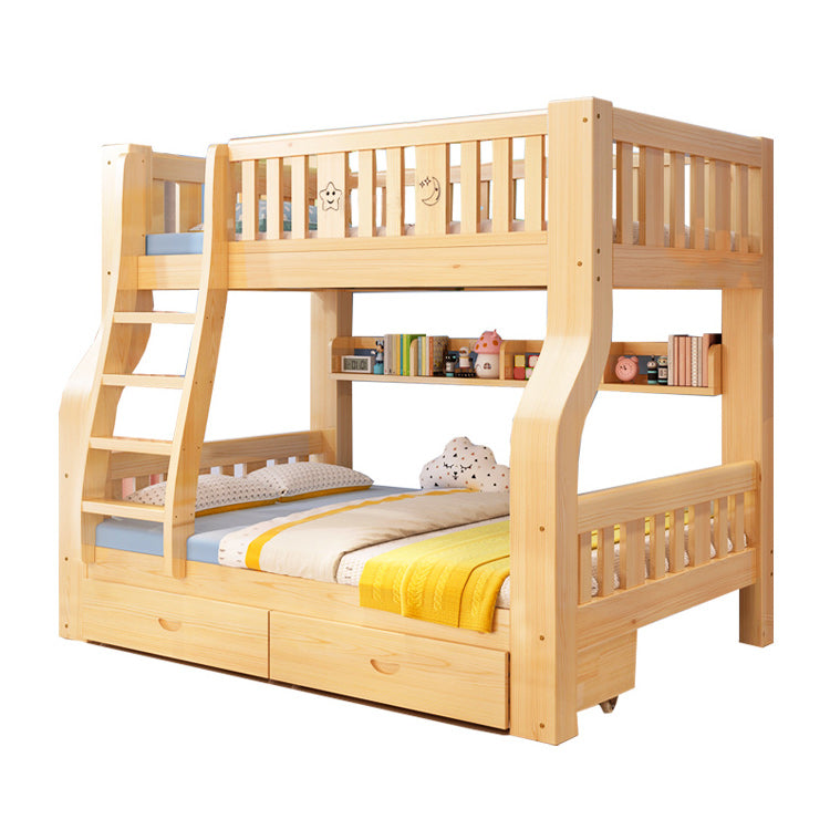 Natural Scandinavian Kids Bed Low Profile Bunk Bed with Drawers