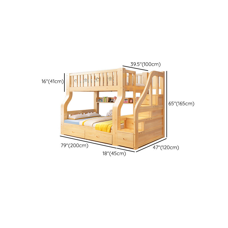 Natural Scandinavian Kids Bed Low Profile Bunk Bed with Drawers