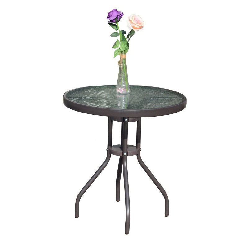 Modern Glass Patio Table Scratch Resistant Dining Table with Metal Base