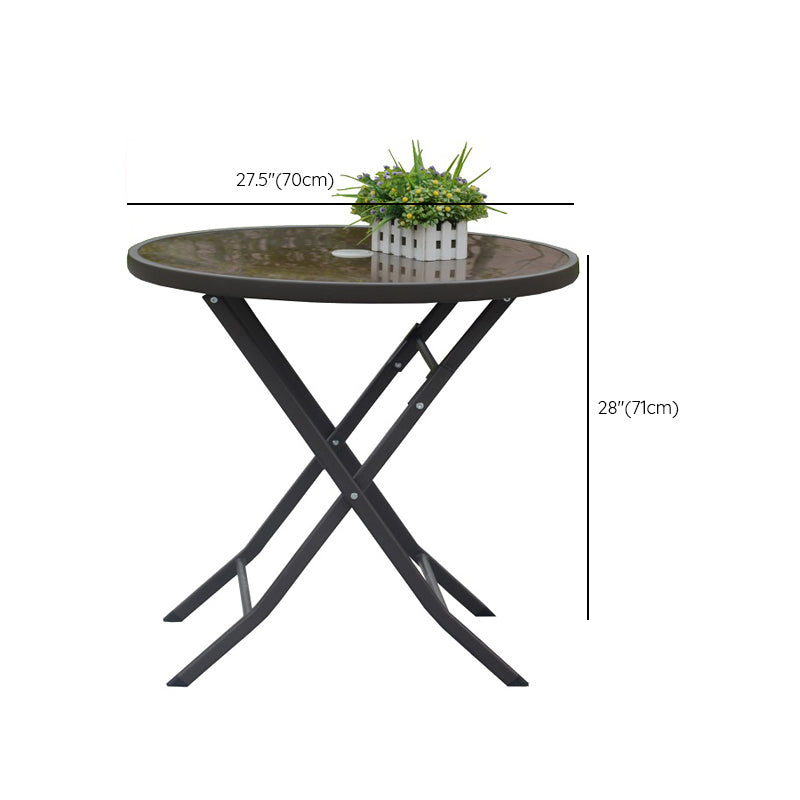 Modern Glass Patio Table Scratch Resistant Dining Table with Metal Base