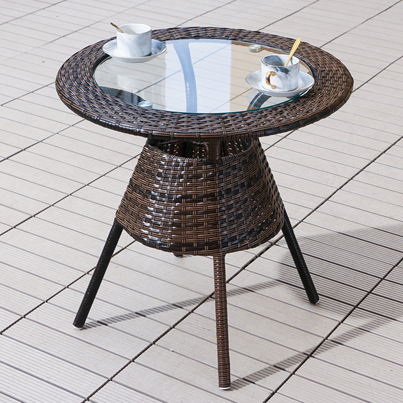 Rattan and Glass Patio Table Industrial Water Resistant Bistro Table