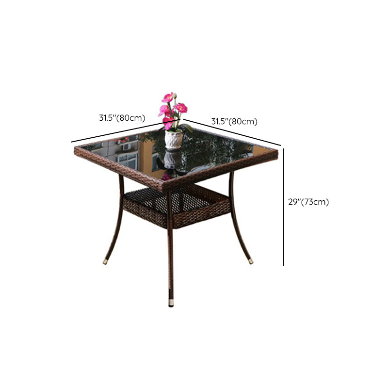 Rattan and Glass Patio Table Industrial Water Resistant Bistro Table