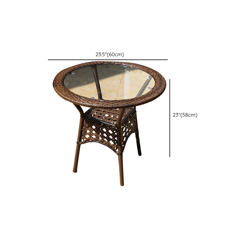 Rattan and Glass Patio Table Industrial Water Resistant Bistro Table