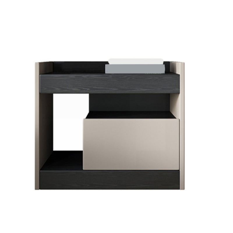 Contemporary Night Table Faux Wood Bedside Cabinet with Drawer