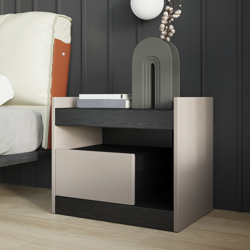 Contemporary Night Table Faux Wood Bedside Cabinet with Drawer