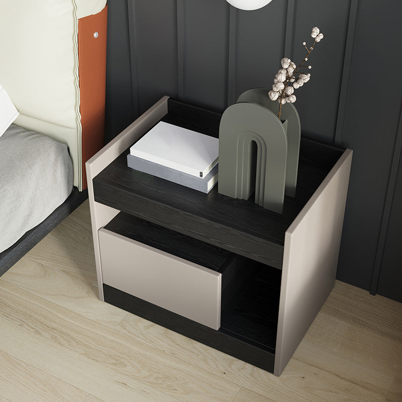 Contemporary Night Table Faux Wood Bedside Cabinet with Drawer