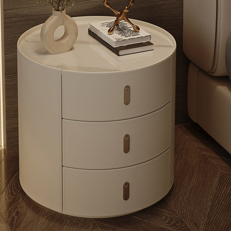 Stone Accent Table Nightstand Glam Nightstand with 3 Drawers