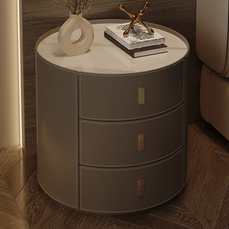 Stone Accent Table Nightstand Glam Nightstand with 3 Drawers