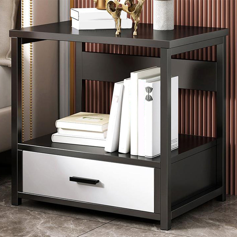 Contemporary Night Table Faux Wood Bedside Cabinet for Bedroom