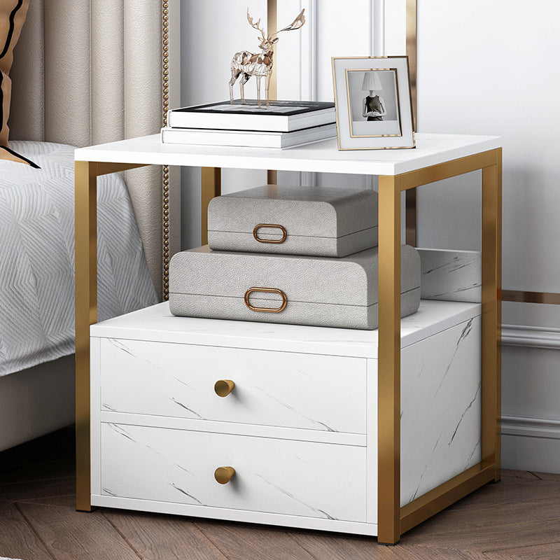 Contemporary Night Table Faux Wood Bedside Cabinet for Bedroom