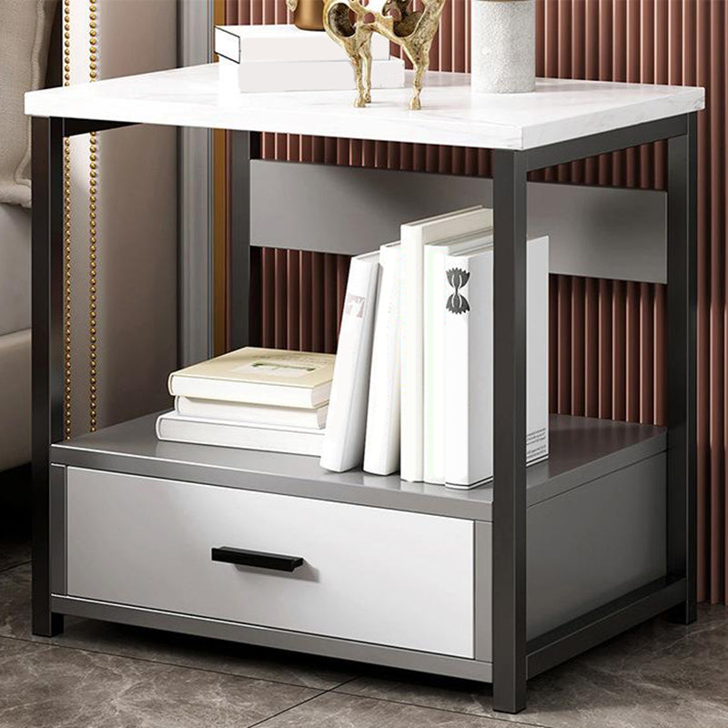 Contemporary Night Table Faux Wood Bedside Cabinet for Bedroom