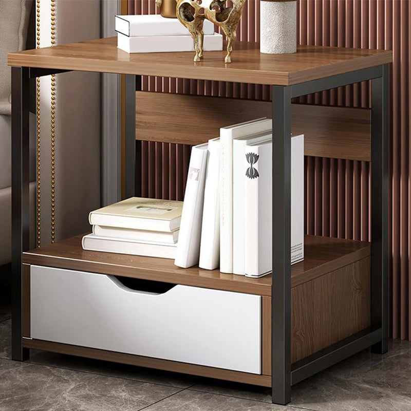 Contemporary Night Table Faux Wood Bedside Cabinet for Bedroom