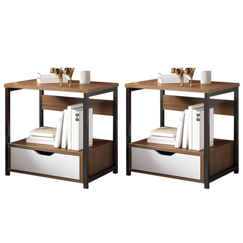 Contemporary Night Table Faux Wood Bedside Cabinet for Bedroom