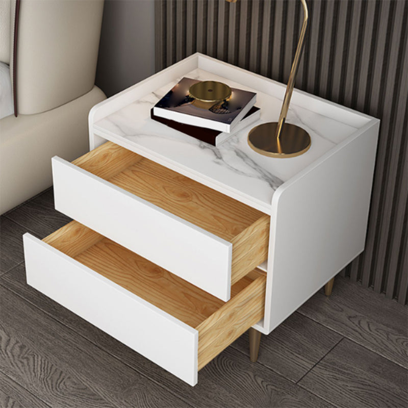 Classic Glam Nightstand Stone Accent Table Nightstand with Drawers