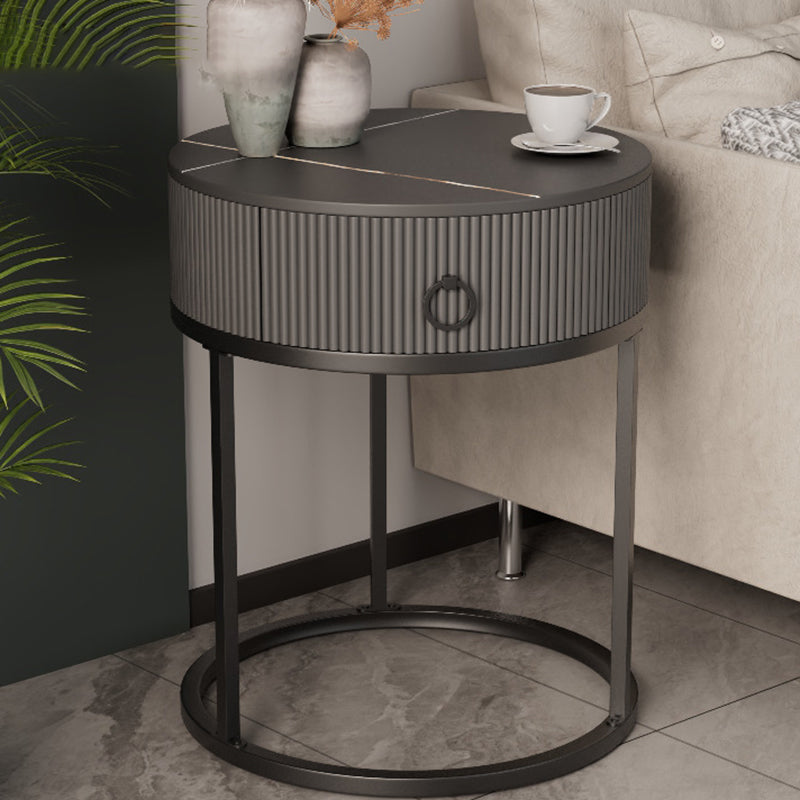 Glam Bed Nightstand Stone Accent Table Nightstand with Drawer