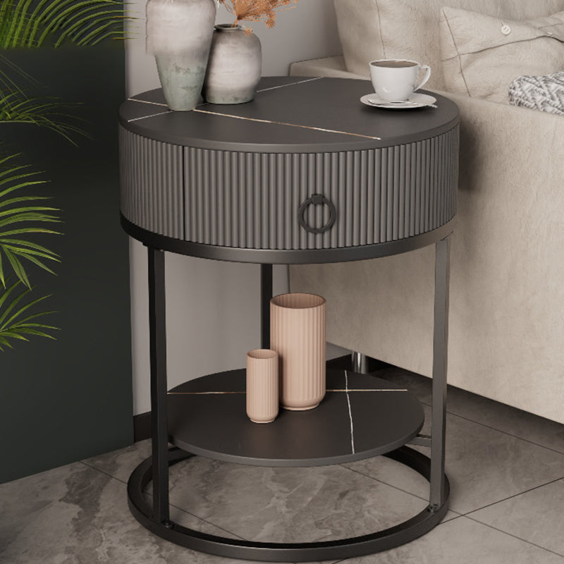 Glam Bed Nightstand Stone Accent Table Nightstand with Drawer