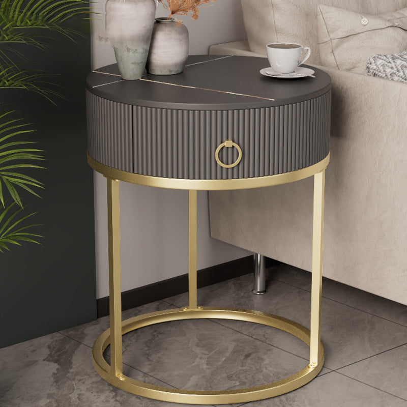 Glam Bed Nightstand Stone Accent Table Nightstand with Drawer