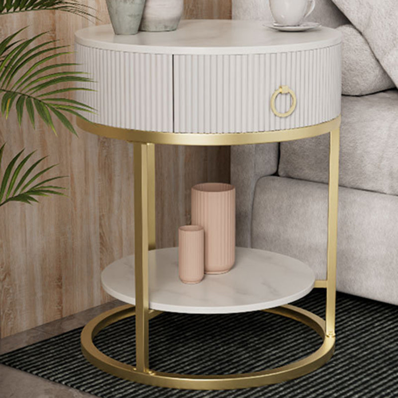 Glam Bed Nightstand Stone Accent Table Nightstand with Drawer