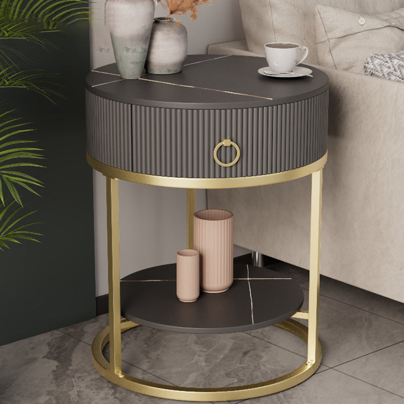 Glam Bed Nightstand Stone Accent Table Nightstand with Drawer