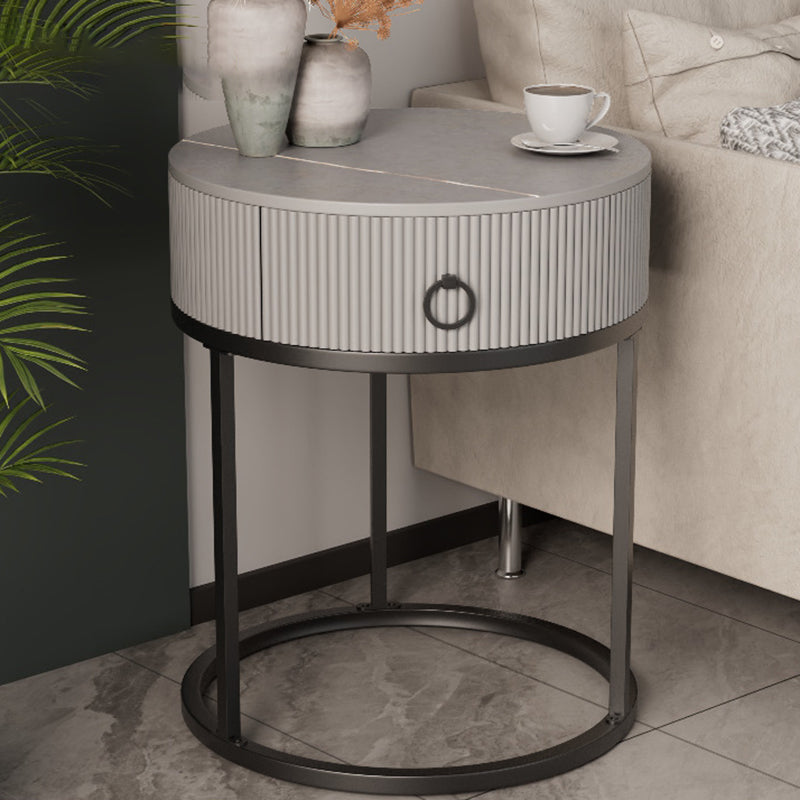 Glam Bed Nightstand Stone Accent Table Nightstand with Drawer