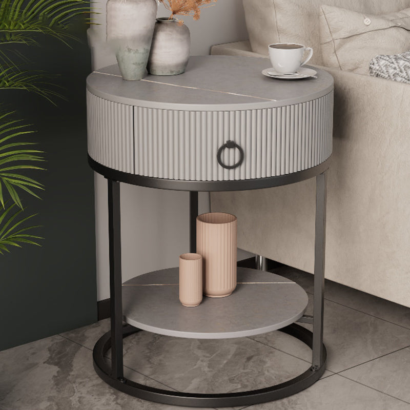 Glam Bed Nightstand Stone Accent Table Nightstand with Drawer