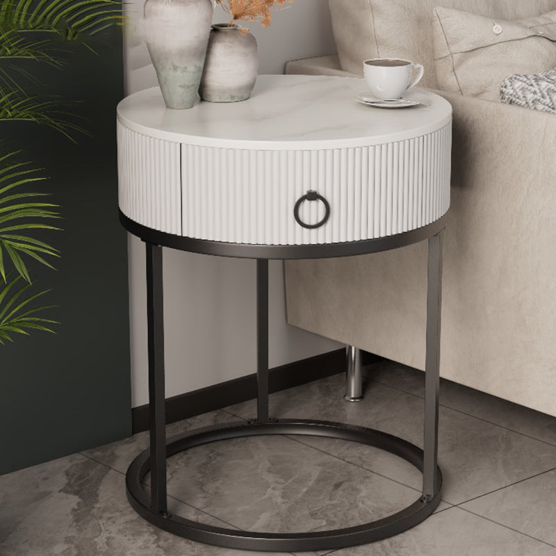 Glam Bed Nightstand Stone Accent Table Nightstand with Drawer