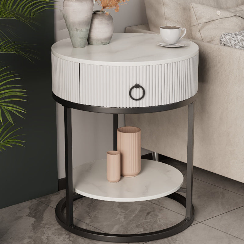 Glam Bed Nightstand Stone Accent Table Nightstand with Drawer