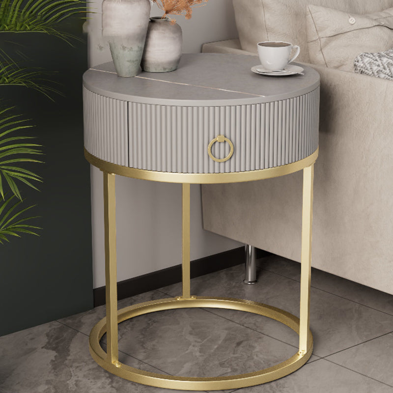 Glam Bed Nightstand Stone Accent Table Nightstand with Drawer