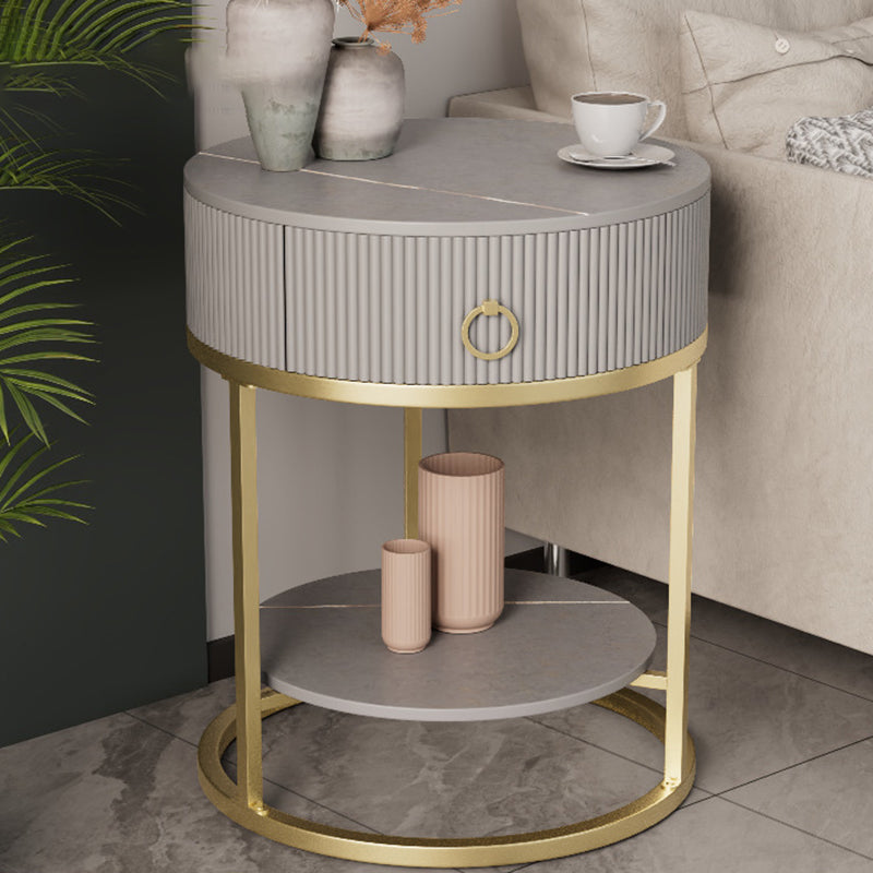 Glam Bed Nightstand Stone Accent Table Nightstand with Drawer