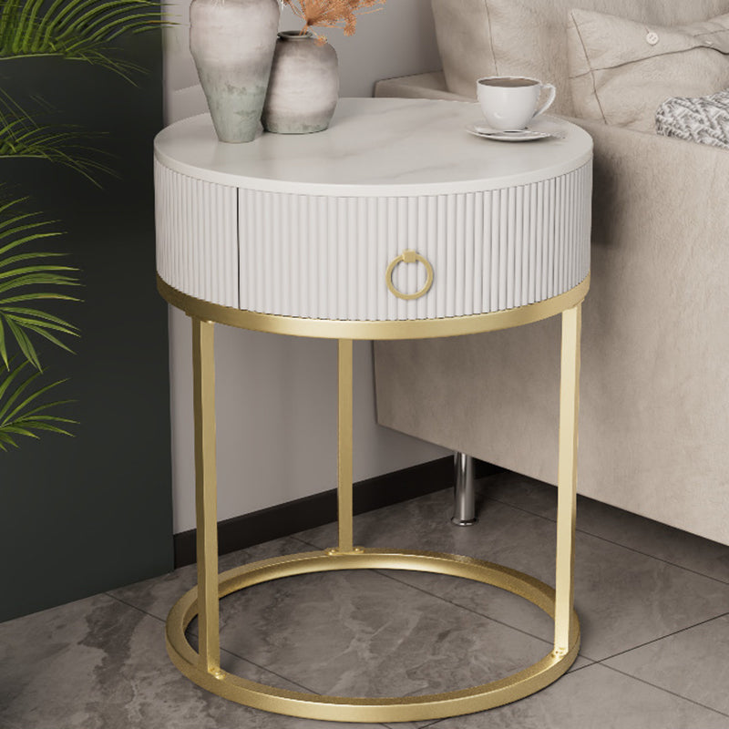 Glam Bed Nightstand Stone Accent Table Nightstand with Drawer