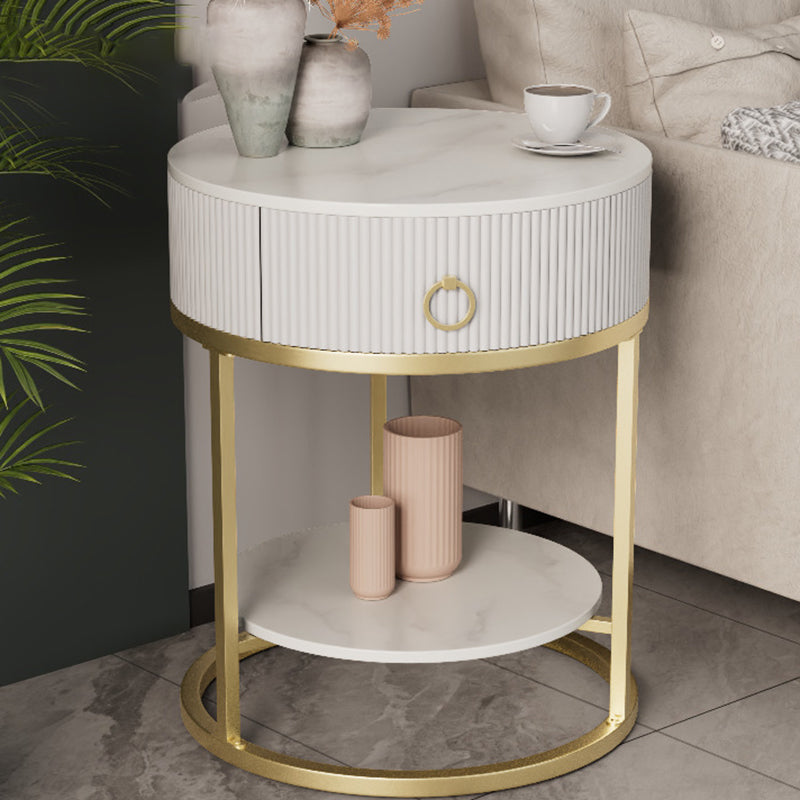 Glam Bed Nightstand Stone Accent Table Nightstand with Drawer