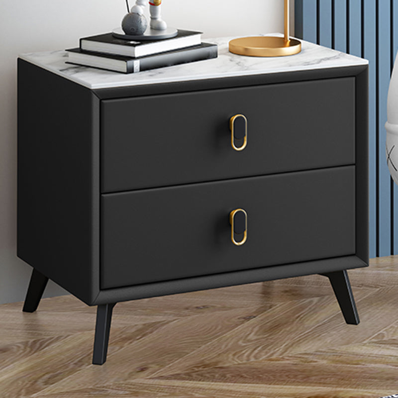 Glam Bed Nightstand Stone Accent Table Nightstand with Drawers