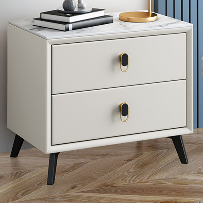 Glam Bed Nightstand Stone Accent Table Nightstand with Drawers